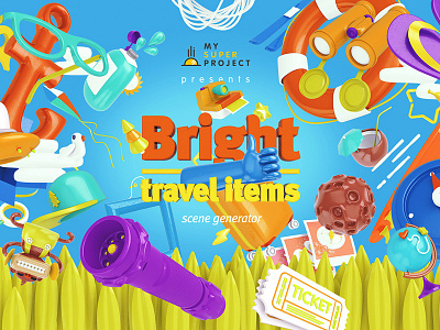 Bright Travel Items Scene Generator