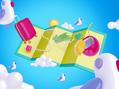 Bright Travel Items Scene Generator