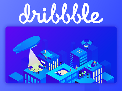 Hello Dribbble 2.5d scene illustration