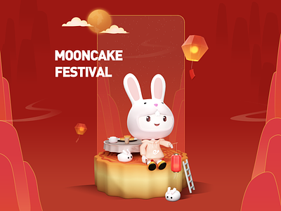 Happy Mooncake Festival 3d mid autumn festival mooncake rabbit