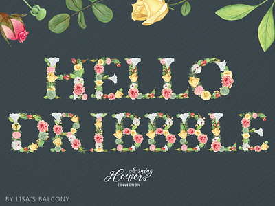 Hello Dribbble! alphabet font clip art floral flowers graphic design graphic resources graphics greeting cards illustration stationery watercolor wedding