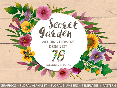Secret Garden - Wedding Flowers card clip art floral flowers graphic design graphic resources graphics illustration set stationery watercolor wedding