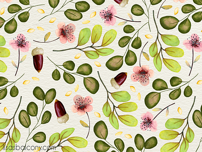 Floral Pattern 2 - from Animal and Nature Design Kit acorn clip art floral flowers graphic resources green illustration leaves pattern pattern design stationery surface design
