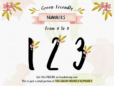 FREE Green Friendly Numbers clip art design feminine floral flowers free freebie girl handmade illustration numbers summer
