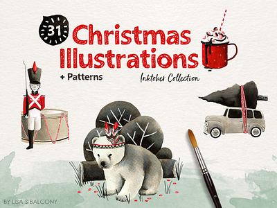 Christmas Illustrations - Inktober Set animals christmas clip art drawing graphic design graphics graphics set greeting card handmade illustration ink inktober
