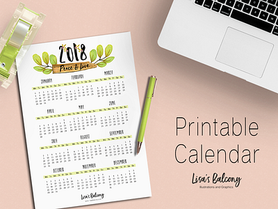 FREE 2018 Calendar! calendar design desk entrepreneur floral free freebie illustration planner print watercolor
