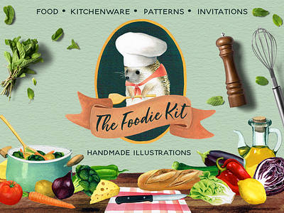 The Foodie Kit - Food Illustrations clipart design kit food foodie graphics hand painted hedgehog illustration ingredients organic scene watercolor