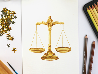 Libra - Astrology Illustration art astrology balance colored pencils gold gouache handmade horoscope illustration libra mixed media watercolor