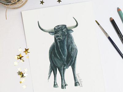 Taurus - Astrology Illustration animal illustration astrology bull editorial gouache handmade horoscope illustration magazine taurus traditional art watercolor