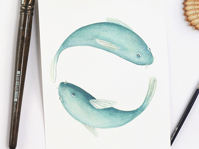 Pisces - Astrology Illustration animal art astrology blue fish gouache graphic resources handmade horoscope illustration nature pisces sea watercolor zodiac signs