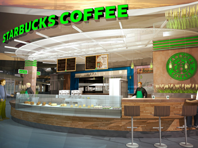 Starbucks Rendering 3d photoshop podium sketchup