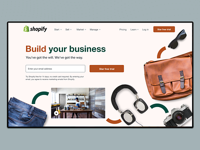 Shopify Landing Exploration art direction design free trial landingpage shopify theme ui ux