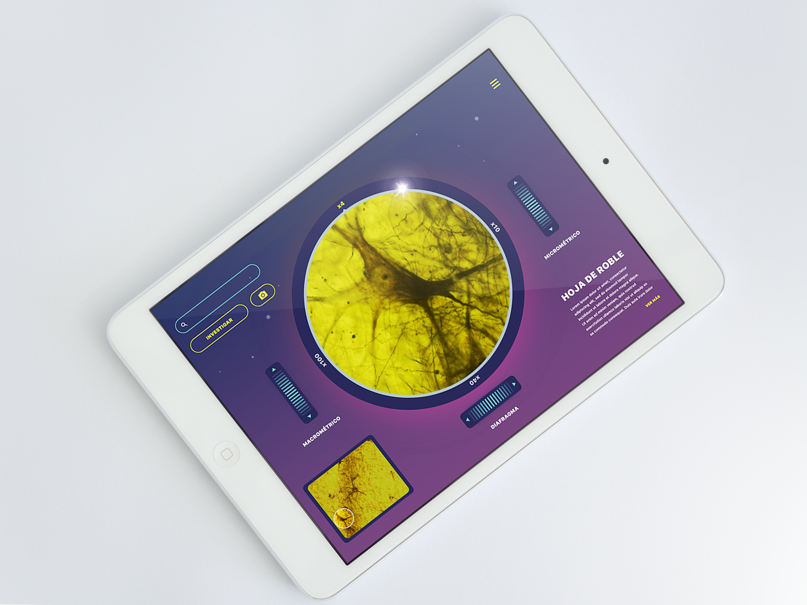 Microcósmico - Ipad APP - Virtual Microscope by Gonzalo Vilar on Dribbble
