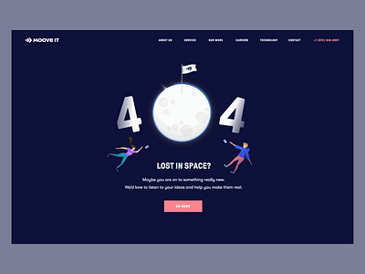 Moove It - Lost in space? - 404 Page 404 error aftereffects animation art direction bold graphic design ilustration landing lost in space moove it typography ui ux