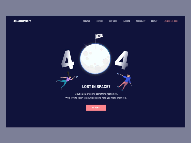 Moove It - Lost in space? - 404 Page 404 page after effect branding error page ilustration landing logo motion design ui uiux web design