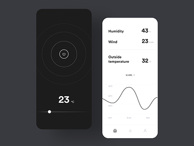 Temperature controller app black and white clean minimal minimalism minimalistic modern smart home temperature control ui vasp