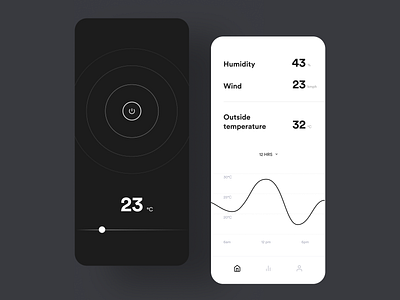 Temperature controller app black and white clean minimal minimalism minimalistic modern smart home temperature control ui vasp