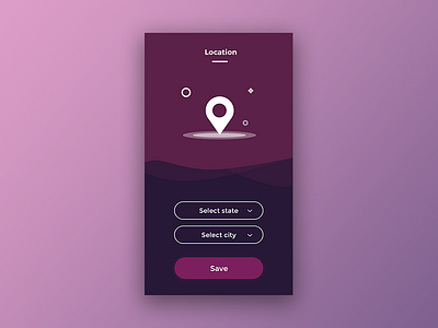 Location selection screen app blue bright clean colors illustration iphone minimal ui violet