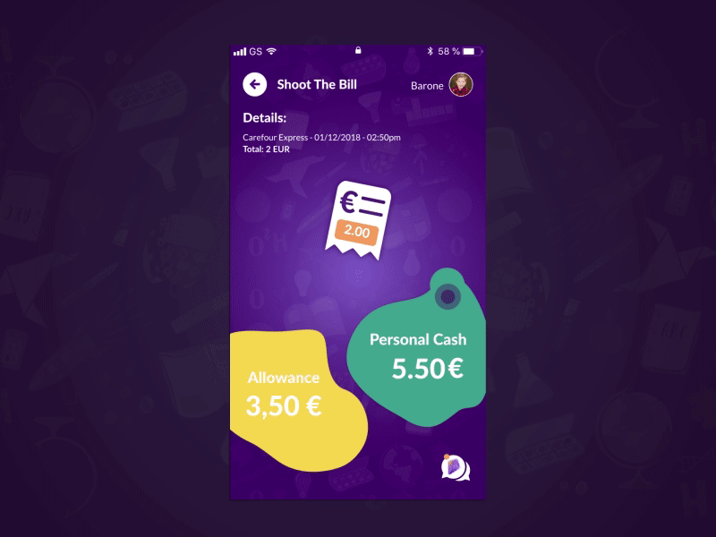 Bill payment in Digital wallet for kids animation design digital gradient illustration uiux wallet