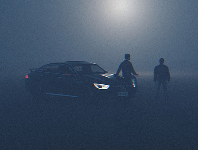 Dark art, Two man at night with Mercedes Benz GT 63 3d alone amg gt 63 car cinematic dark design digital art fog mercedes benz middle of night moon night silhouette solo two men