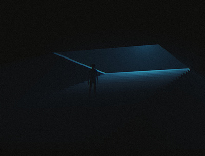 Unknown path, Blue art 3d 3d art alone alone boy alone man blue blue light cinema cinematic dark darkness digital digital art fog illustration logo scene solitude