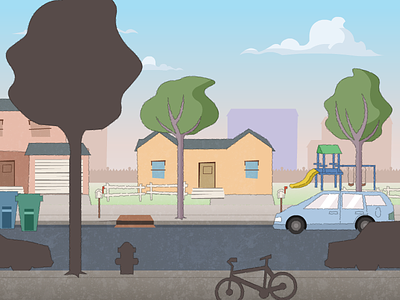 Burbs 2d animation background environment hand drawn house illustration scene video game