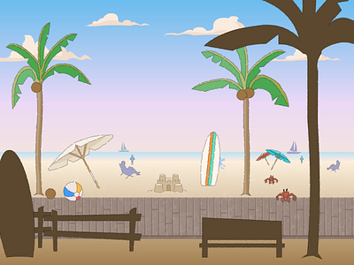 Beach 2d animation background environment hand drawn house illustration scene video game