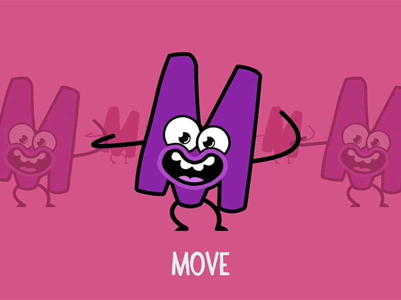 [M]ove 2d alphabet animated animation cartoon character gif illustration motion design