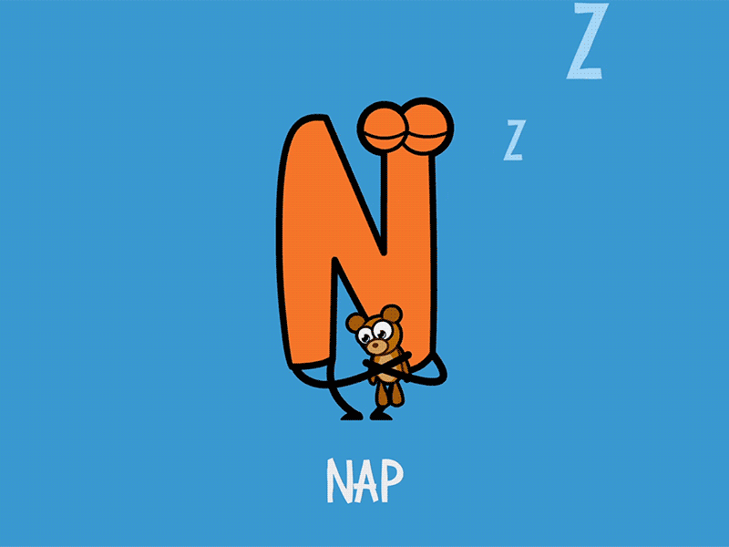 [N]ap 2d alphabet animated animation cartoon character gif illustration motion design