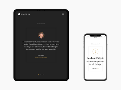 TIGER 21 — Brand Website black black and white clean design gold layout design testimonial ui ux web