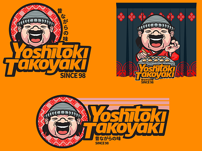 Mascot with logo type for Yoshitoki Takoyaki.