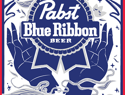 Blue Ribbon 2022 Contest Entry beer blue blue ribbon botanical floral gray hands illustration red vector