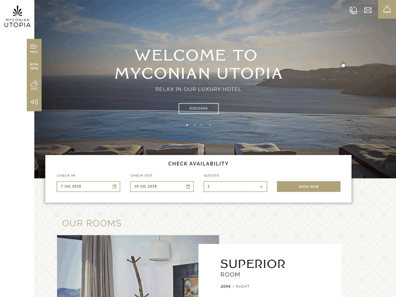 Mykonian Utopia design web homepage hotel booking interface design responsive ui motion webdesign website