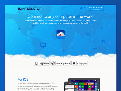 Jump Desktop animation app appsite clean clouds colour css animation landing page map responsive web design website