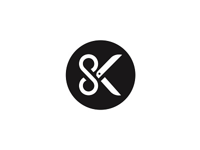 SK tailor logo black and white branding circle design icon k ligature logo minimalist s s and k scissors typography vector