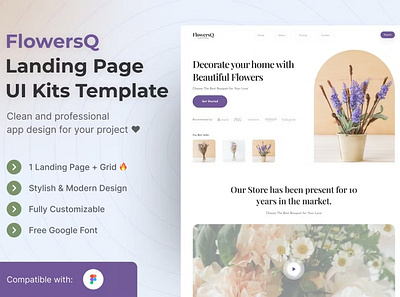 FlowersQ Landing Page UI Kits Template app app ui app ui kit dashboard design mobile ui kit user interface