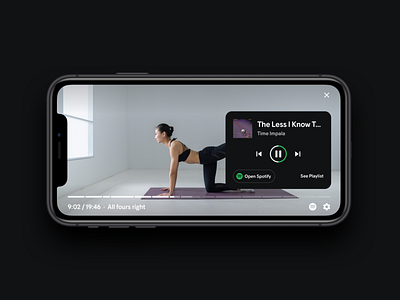 Spotify Integration Concept app concept fitness flat glass effect glassmorphism ios minimal mobile progress spotify steps ui design video player