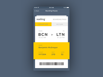 UI Concept - Boarding Pass app barcelona boarding pass ios london minimal mobile modern ui design vueling
