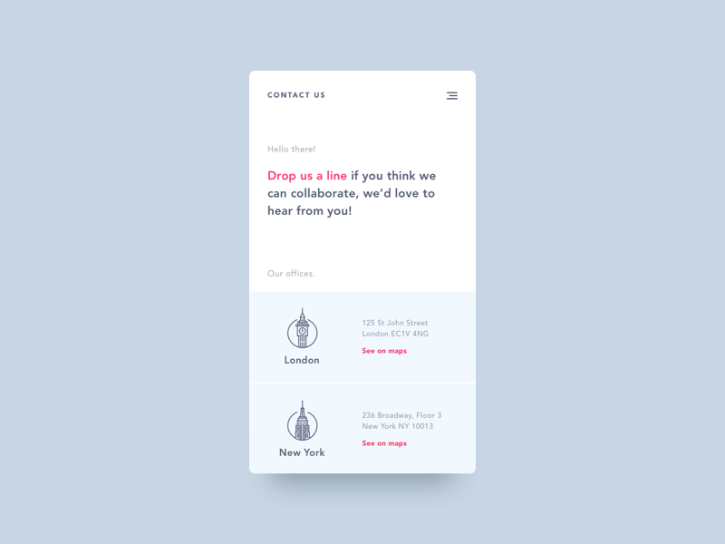Daily UI #028 - Contact Us new york illustration london minimal clean 028 contact app mobile dailyui