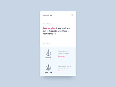 Daily UI #028 - Contact Us 028 app clean contact dailyui illustration london minimal mobile new york