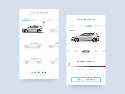 Daily UI #033 - Costumize Product 033 app car clean costumize dailyui mobile process product steps volkswagen