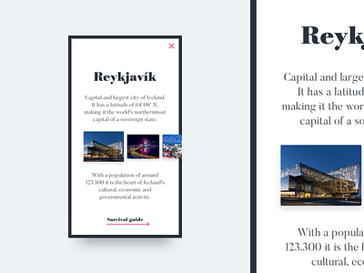 Daily UI #045 - Info card blog bold clean iceland info minimal modal serif slider text white