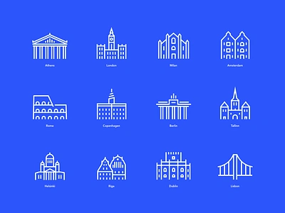 Daily UI #055 - Icon Set 55 daily ui europe flat icon kit minimal monuments