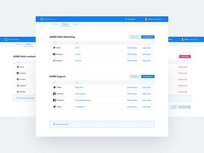 Dashboard - Accounts section accounts dashboard data edit flat help list minimal profile social uidesign website