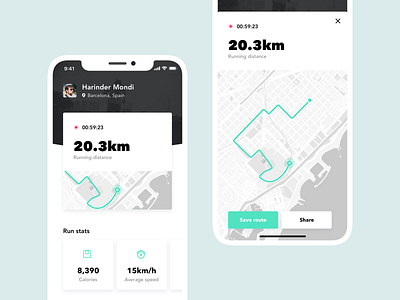 Daily UI #062 - Workout of the day 62 app card clean dailyui flat map mobile profile runner running slider training ui workout