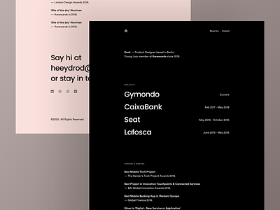 Drod - 2020 Portfolio Concept about black contact dark design fullscreen minimal portfolio projects restyle typography ui website workout