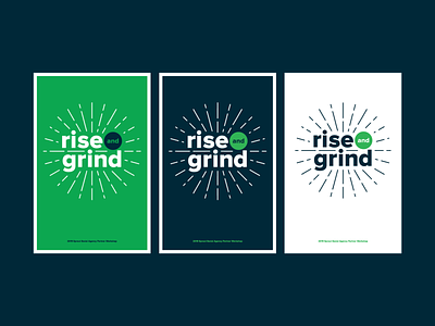 Rise and Grind Poster Design agency graphic design grind layout lines poster poster design poster series rise series sunburst type type as image typeset typography workshop