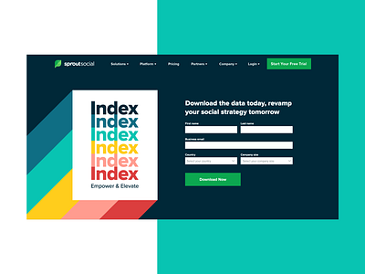 Sprout Social Index Download Page data design design system dimension geometric illustration landing page landing page concept landing page design layout rainbow report social media stripes typography