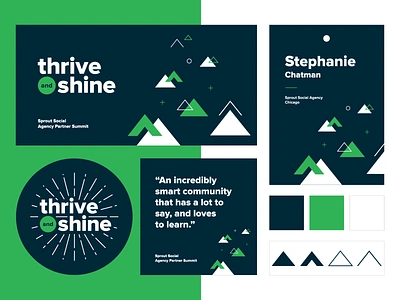 Sprout Agency Partner Summit Design System branding color palette design system event event branding geometric name badge name tag shine social social media sticker sunburst system template thrive triangle pattern triangles visual branding visual system