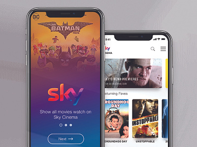 Sky Cinema — Movies app cards design drag fan invision motion movies studio swipe swiping